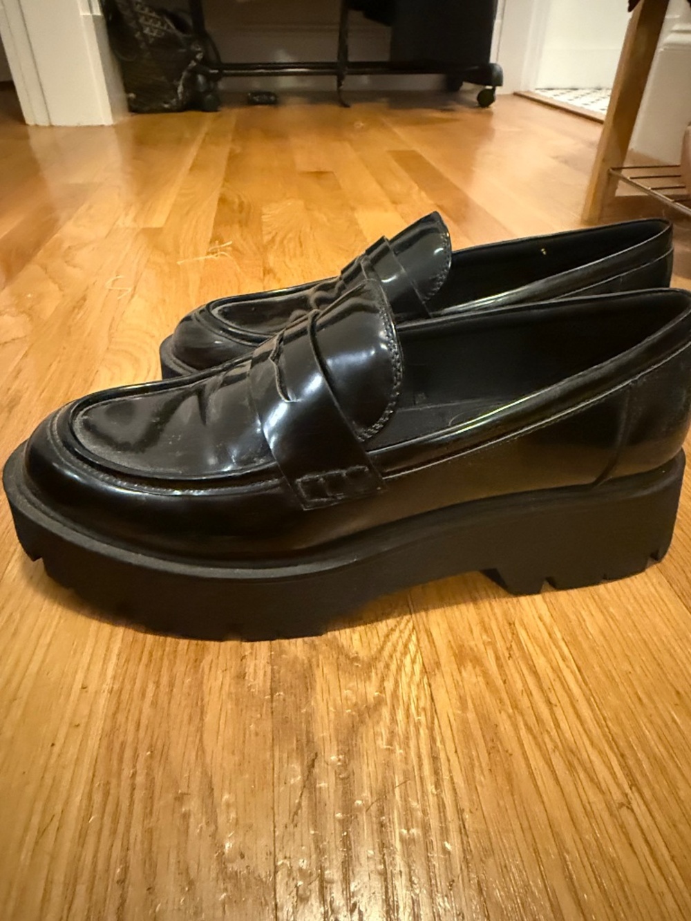 Zara Lug Sole Platform Black Loafers
